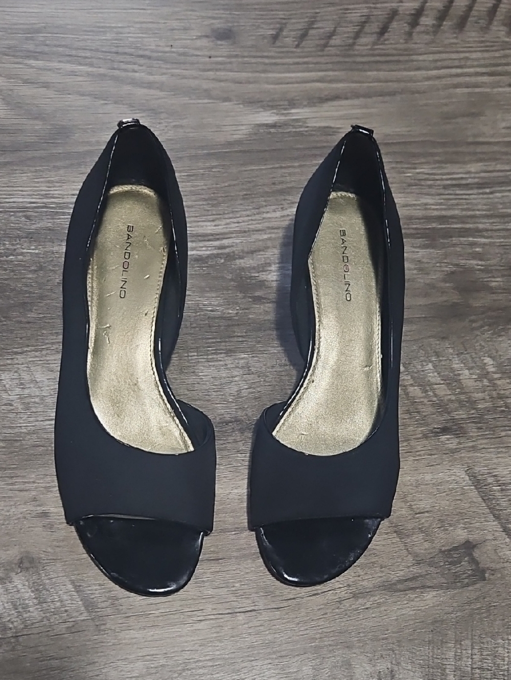 Bandolino Black Open-Toe Women's Heels with Gold Insole